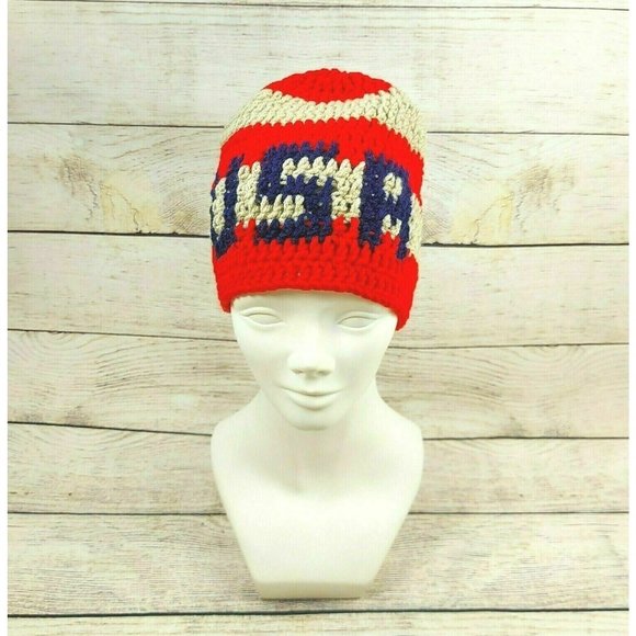 USA Wool Hat Unisex Handmade Knit Winter Warm Beanie Cap Holiday Gift Her & Him - Picture 8 of 10